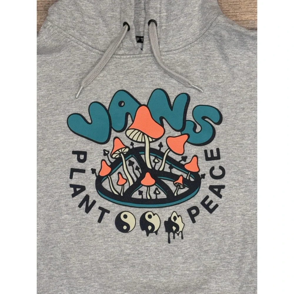 Vans Plant Peace Mushroom Graphic Gray Pullover Hoodie Woman S Psychedelic Skate